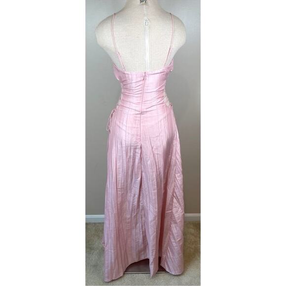 For Love & Lemons Gwenyth Rosette Lace Up Side Cutout Pink Maxi Gown Size Medium - Picture 10 of 12